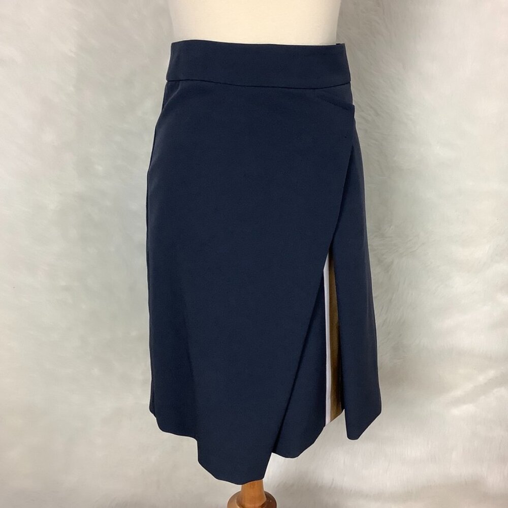 Cop Copine Timor Gray Blue Trompe-Lil Front Pleat Stripe Skirt EU 36 US S
